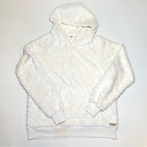 BKE Plush Quilted Hooded Sweatshirt Cream Women’s Size S Front Pouch Pocket Cozy